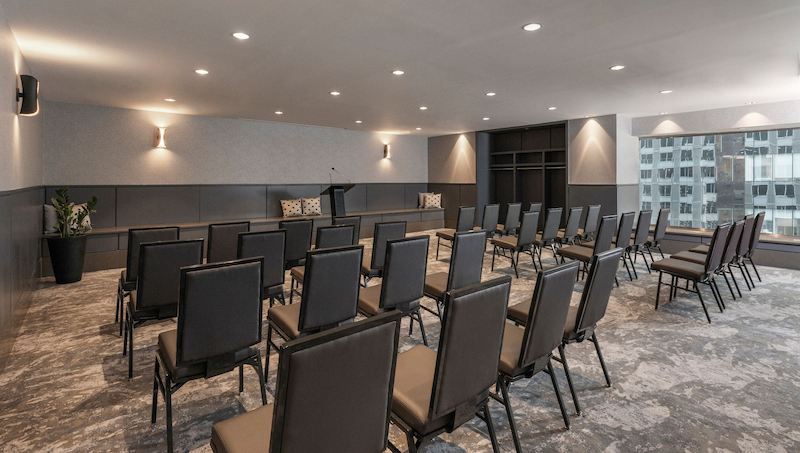 Flexible event room at Thompson Central Park New York, set up classroom-style for workshops or trainings LGATP P0535 Miles Theater Chairs16x9