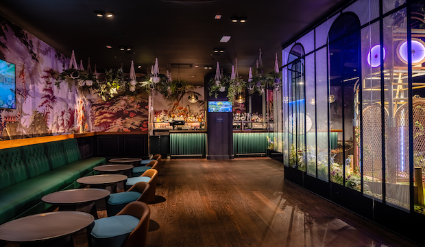 The Palm Room in Swingers Golf Club: Lush and Relaxing Overlooking the Clocktower Course NoMad Swingers Golf Club by Best Venues Group: stylish event space.