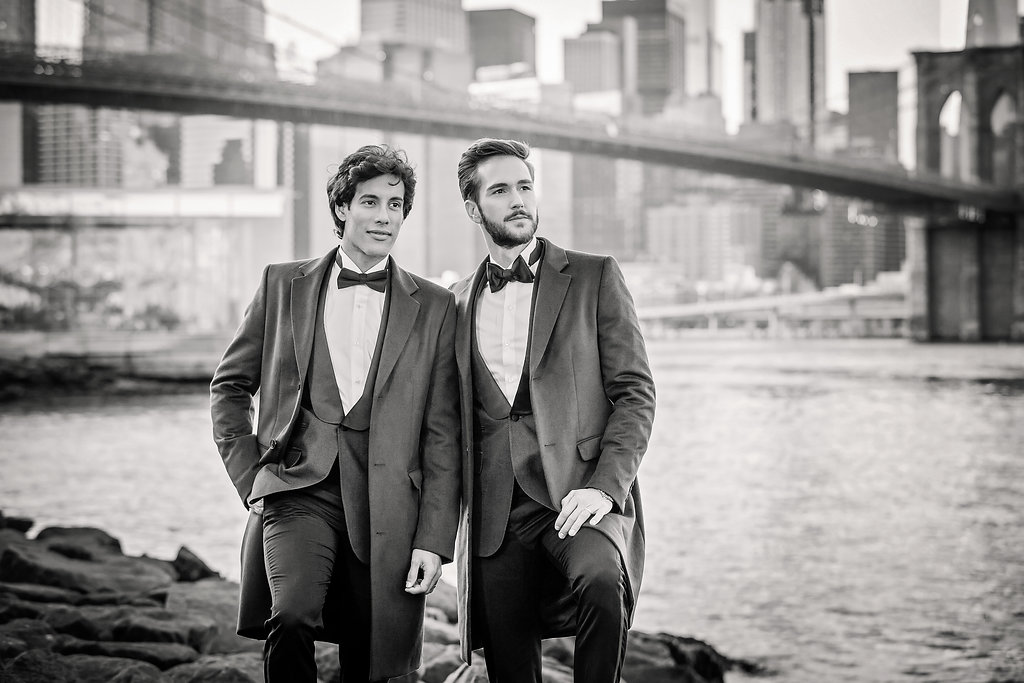 Unique event spaces in nyc Alejandro and Javier wedding photos in Brooklyn Bridge Park