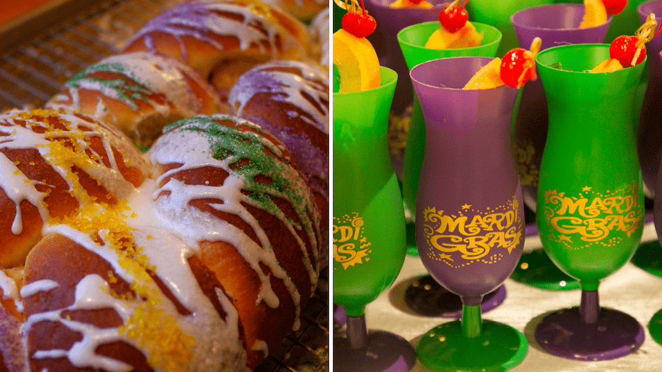 A photo of Mardi Gras King Cake and The Hurricane Cocktail